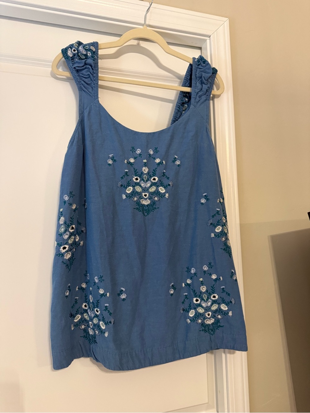 Free People Blue Embroidered Sleeveless Tank Top